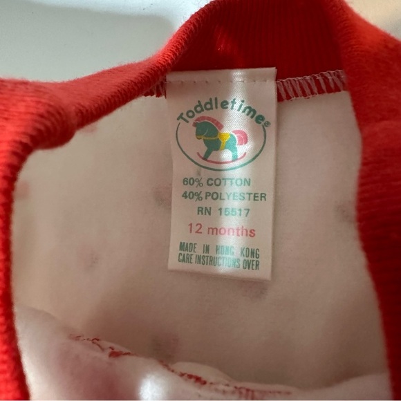 Vtg 90s Toddletime Sweatsuit Top Pant Sweet Strawberry Print - Picture 2 of 9